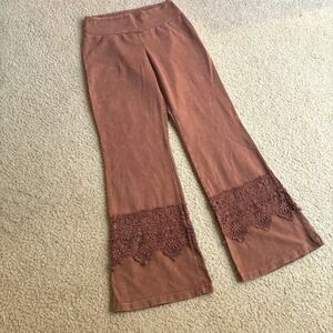 NWT Cozzena Crochet Lace Flare Pants Stretchy Festival Boho Hippie Earthy Medium